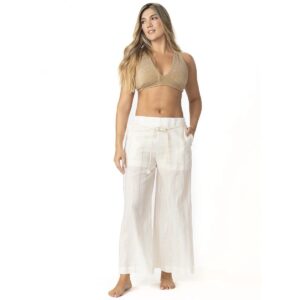 Pantalon Garotas marfil rallas doradas
