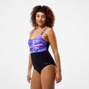 Calzoneta Speedo Shaping ContourEclipse mujer negro busto lineas rosadas